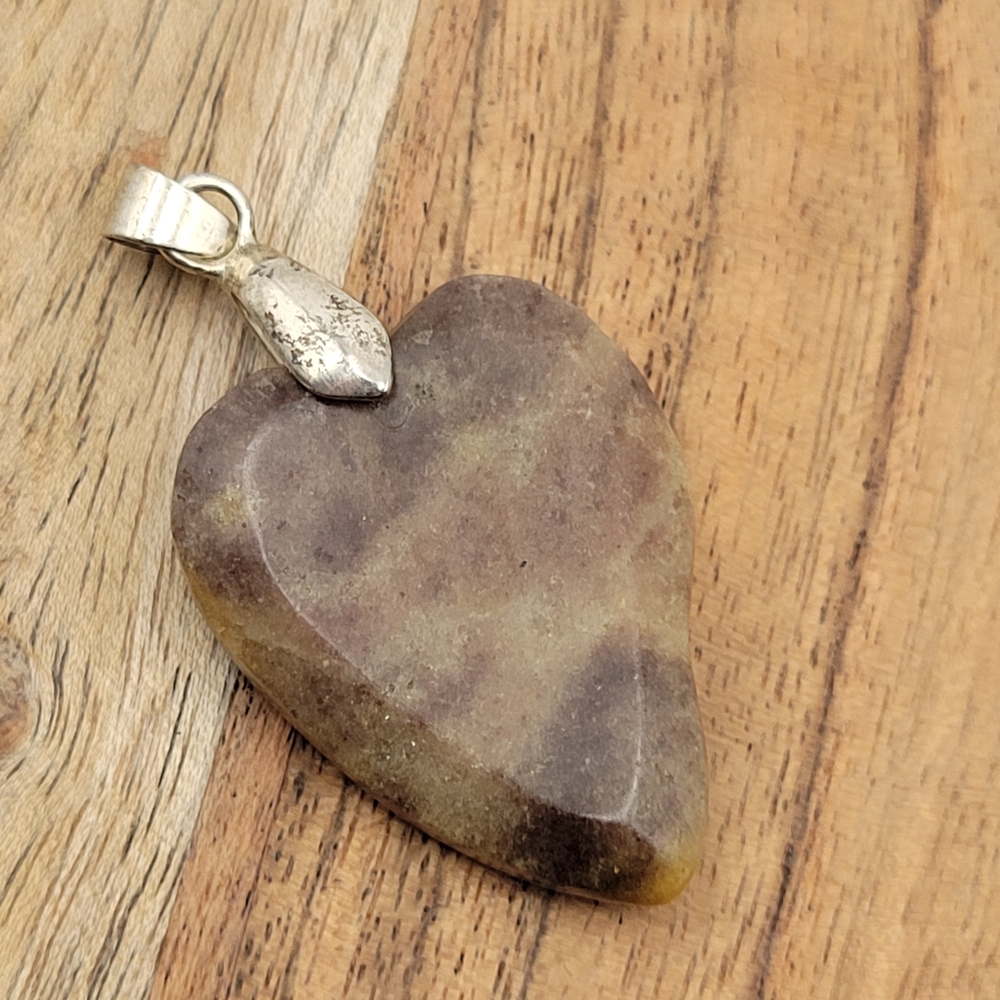 Heart-Shaped Brown Stone Agate Pendant